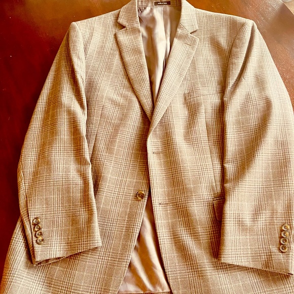 Pronto Uomo Platinum Taupe Plaid Sportcoat, 46 Long, 100% Wool - Picture 1 of 1